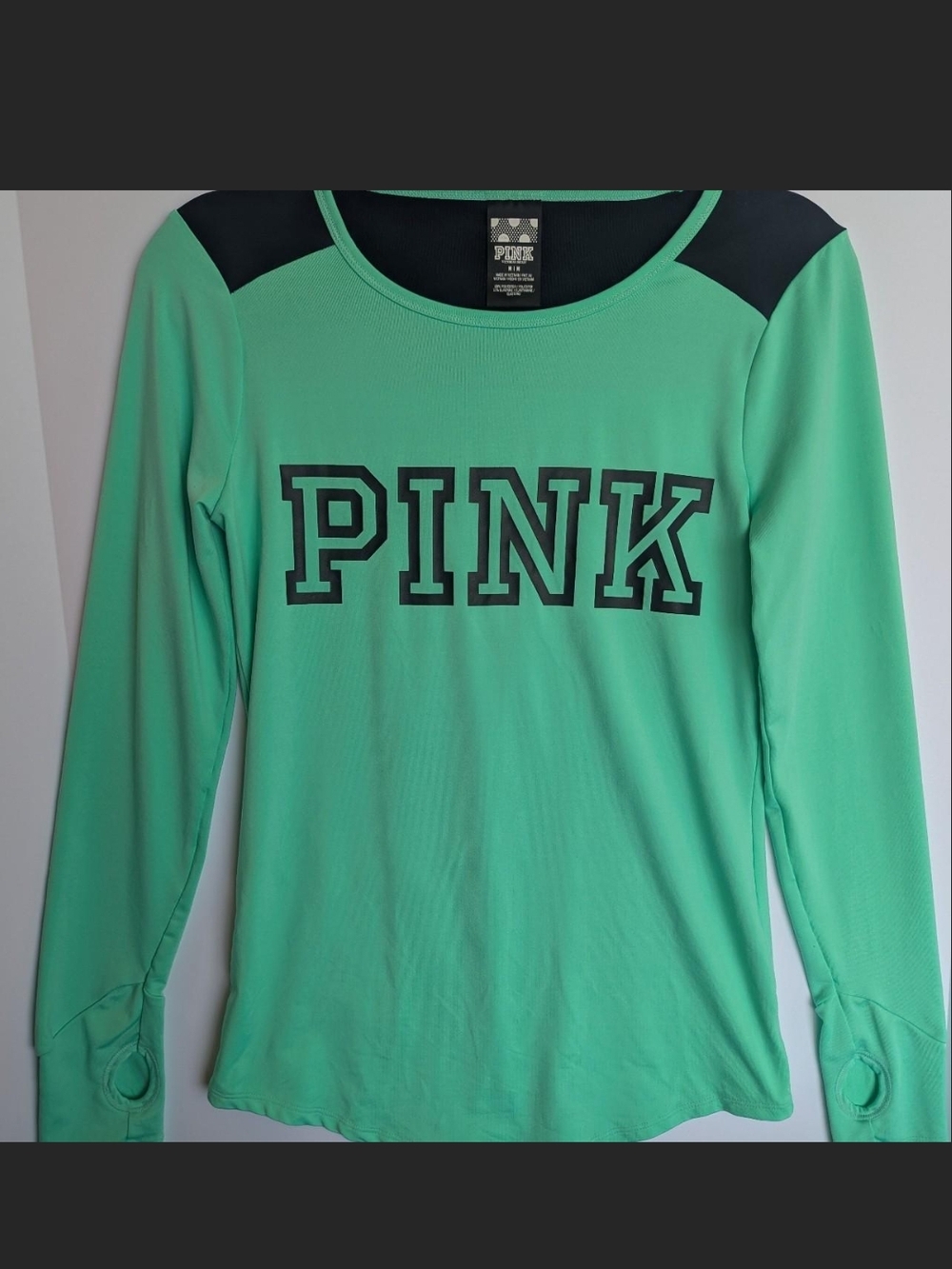 PINK Victoria's Secret Women's Mint Green Long-Sleeve Crewneck Top